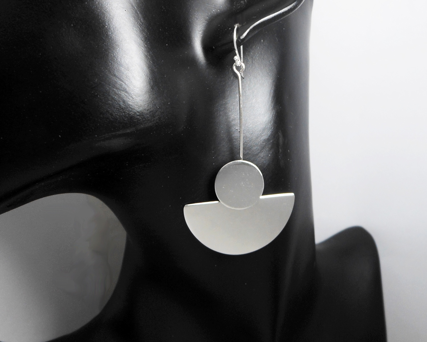 Handmade 925 Sterling Silver Circle & Semicircle Dangle Earrings – Modern Geometric Statement Jewelry