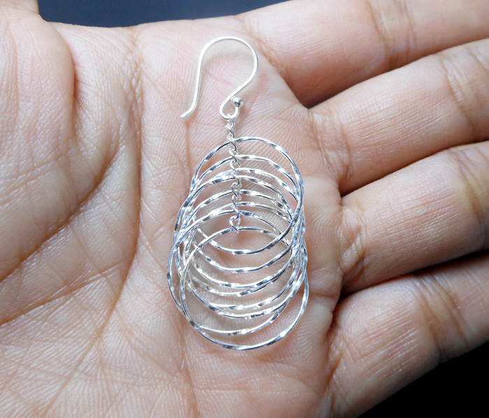 Handmade 925 Sterling Silver Multi Diamond-Cut Layered Hoop Earrings – Sparkling Statement Dangles - Image 4