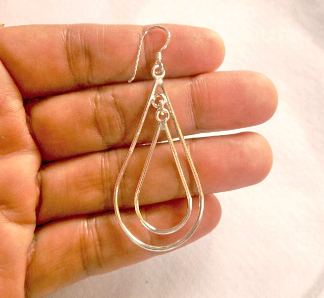 Handmade 925 Sterling Silver Double Tapered Oval Hoop Dangle Earrings – Modern Geometric Jewelry - Image 4