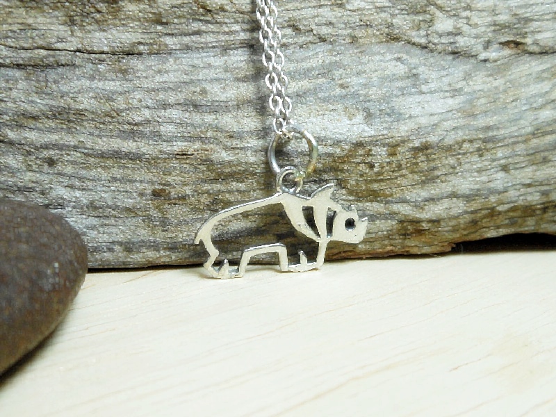 925 Sterling Silver Cut Out Rhino Pendant Necklace, Handmade Safari Jewelry Gifts - Image 5