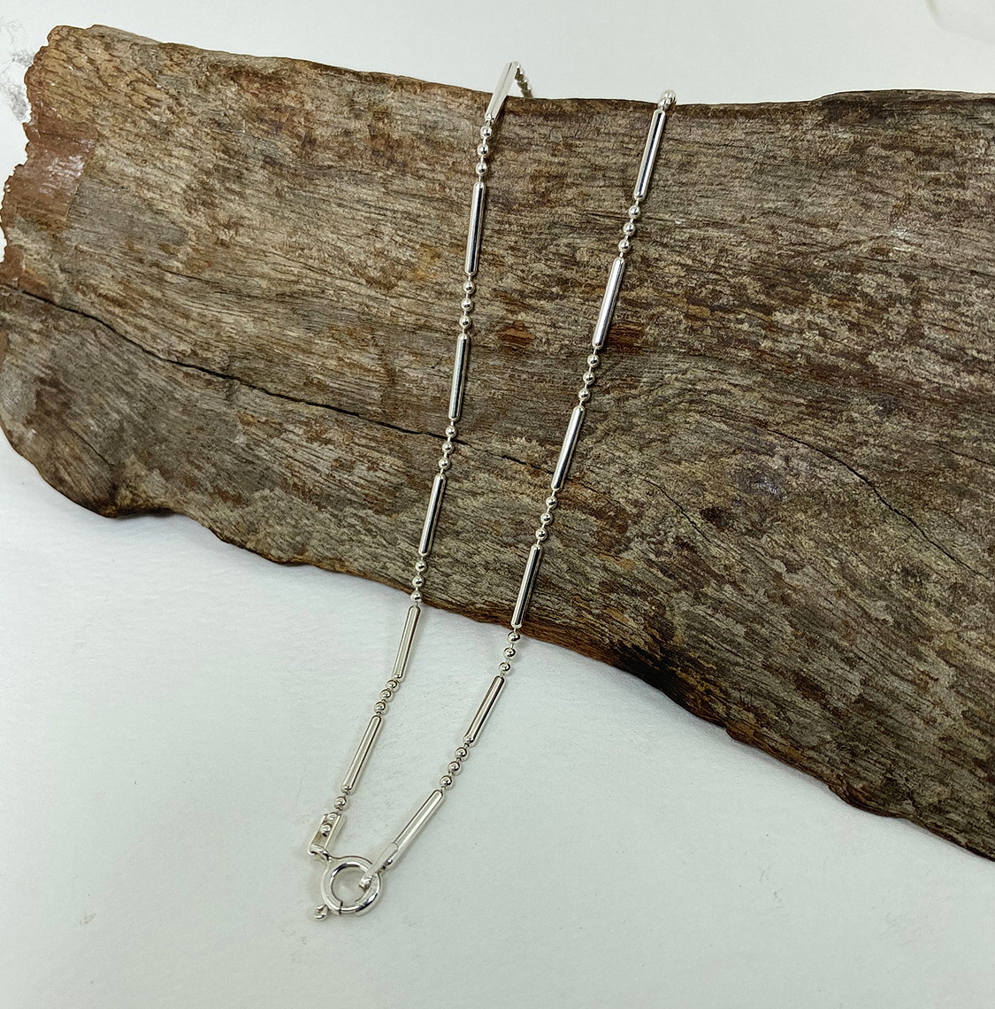 Handmade 925 Sterling Silver Bar and Bead Chain Necklace - Minimalist Dainty Jewelry - Image 5