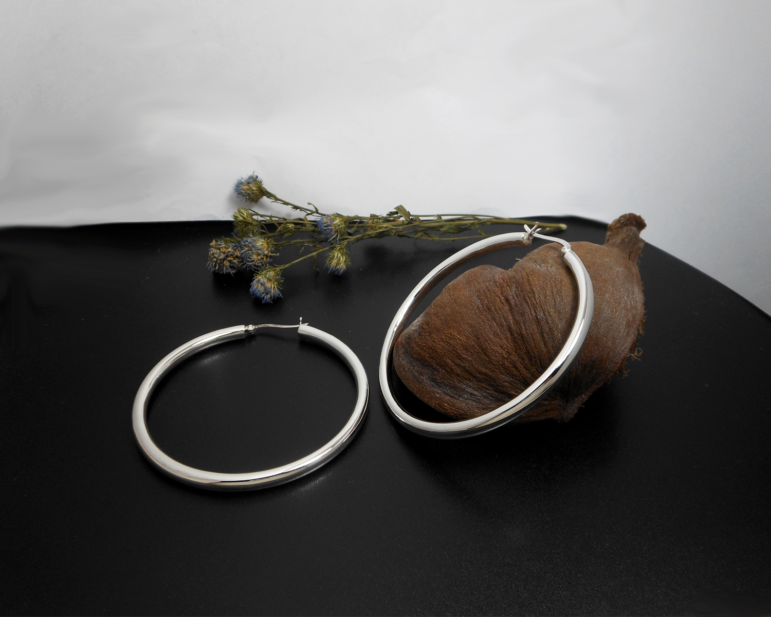 Handmade 925 Sterling Silver Large 60mm Round Hoop Earrings – Sculptural Wide Circle Hoops - Image 9