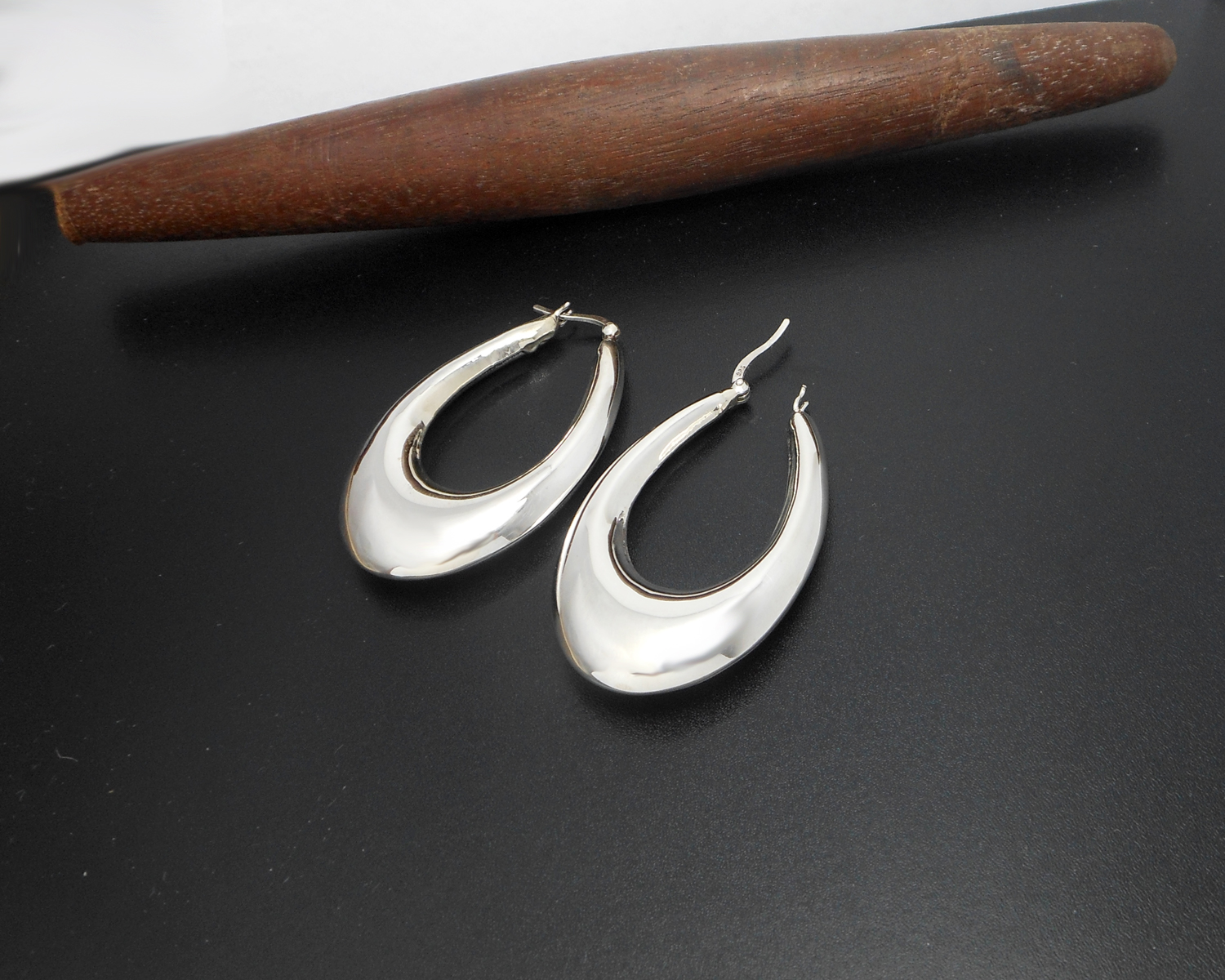 Handmade 925 Sterling Silver Puffy Oval Hoop Earrings – 47mm Sculptural Hoops - Image 9