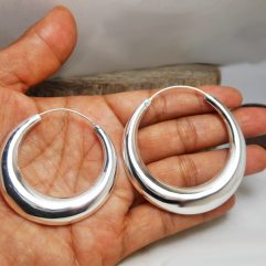 925 Sterling Silver Puffy Tribal Chubby Hoop Earrings - Handmade Round Hoops (Multi-Size)