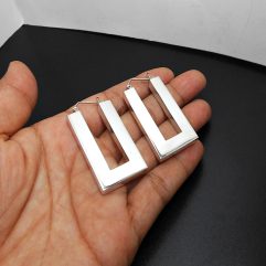 925 Sterling Silver Rectangle Hoop Earrings – Handmade Geometric Sculptural Hoops
