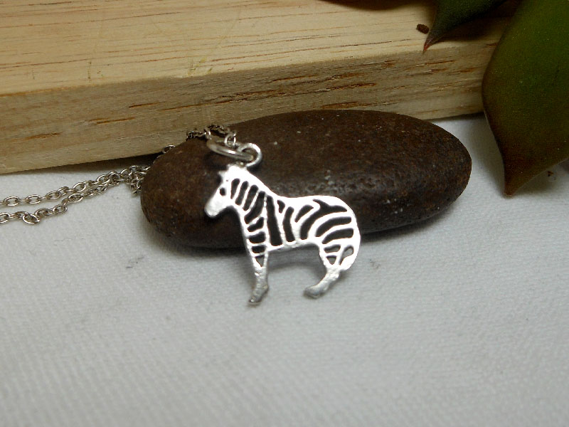Handmade 925 Sterling Silver Zebra Pendant Necklace - Artisan Safari Jewelry - Image 5