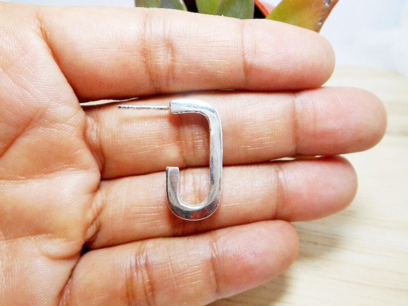 Handmade 925 Sterling Silver Puffy Rectangle Tube Hoop Stud Earrings | Sup Silver - Image 5