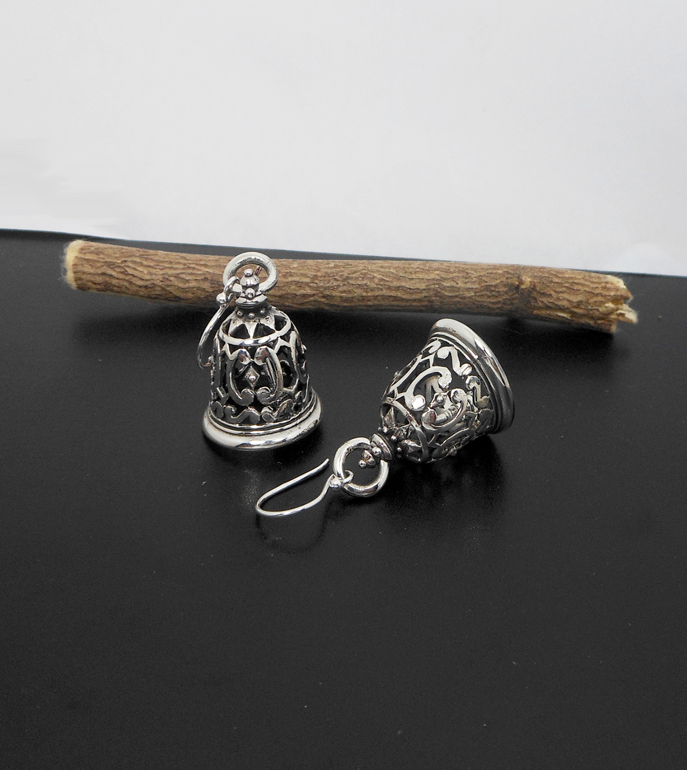 Handmade 925 Sterling Silver Thai Art Bell Drop Earrings – Intricate Textured Jewelry - Image 5