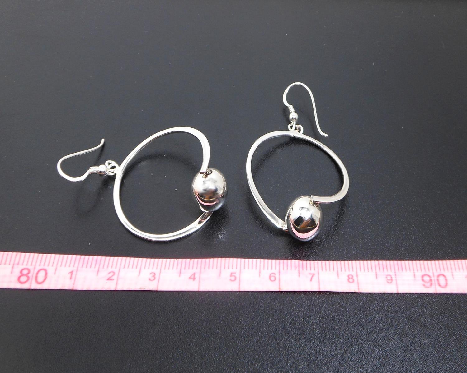 Handmade 925 Sterling Silver Circle & Bead Drop Earrings – Contemporary Geometric Jewelry - Image 5
