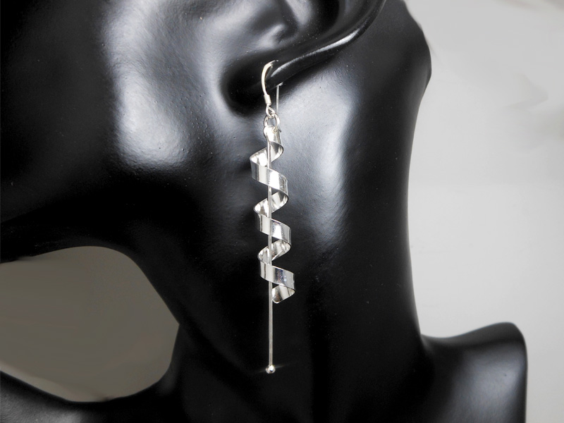Handmade 925 Sterling Silver Spiral Coil Drop Earrings – Modern Dangling Rod Jewelry