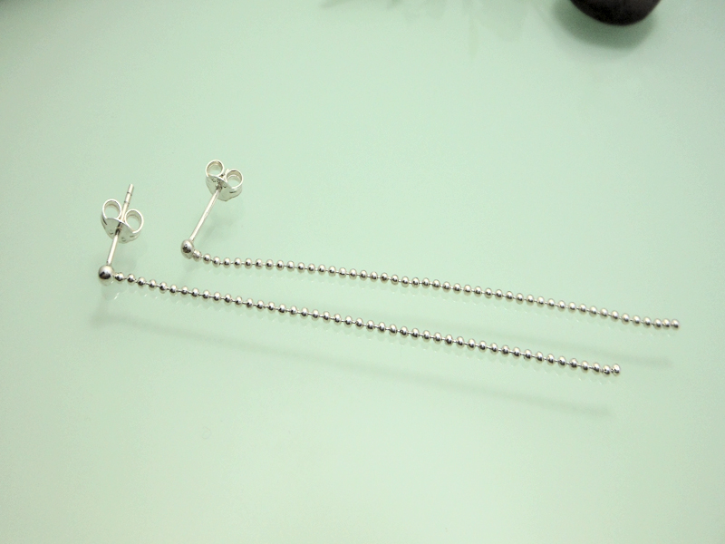 Handmade 925 Sterling Silver Bead Chain Drop Earrings – Minimalist Dangle Jewelry - Image 5