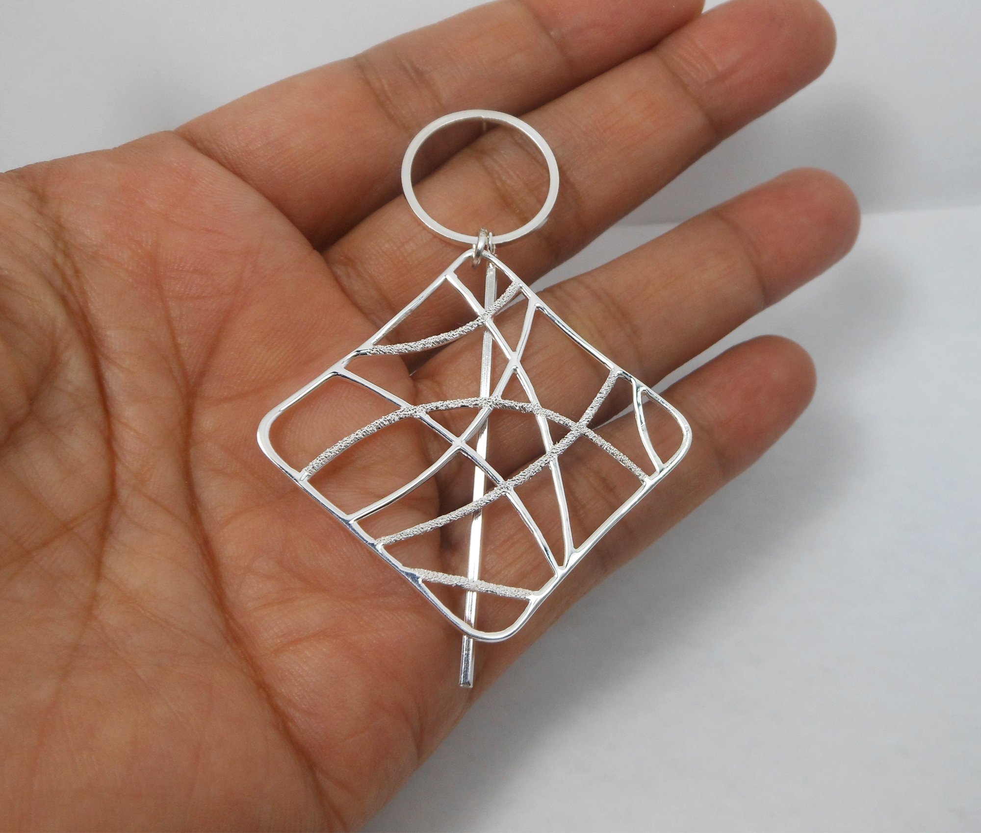 Handmade 925 Sterling Silver Abstract Web Earrings – Large Geometric Statement Dangles - Image 5