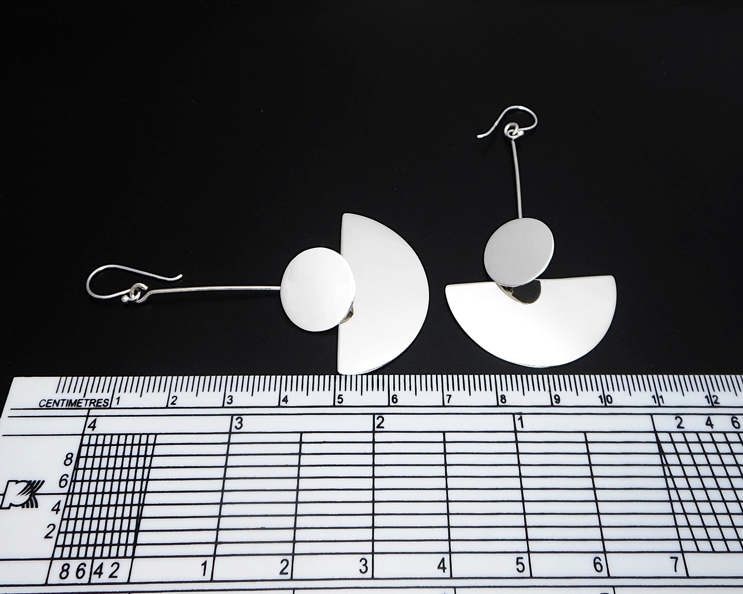 Handmade 925 Sterling Silver Circle & Semicircle Dangle Earrings – Modern Geometric Statement Jewelry - Image 5