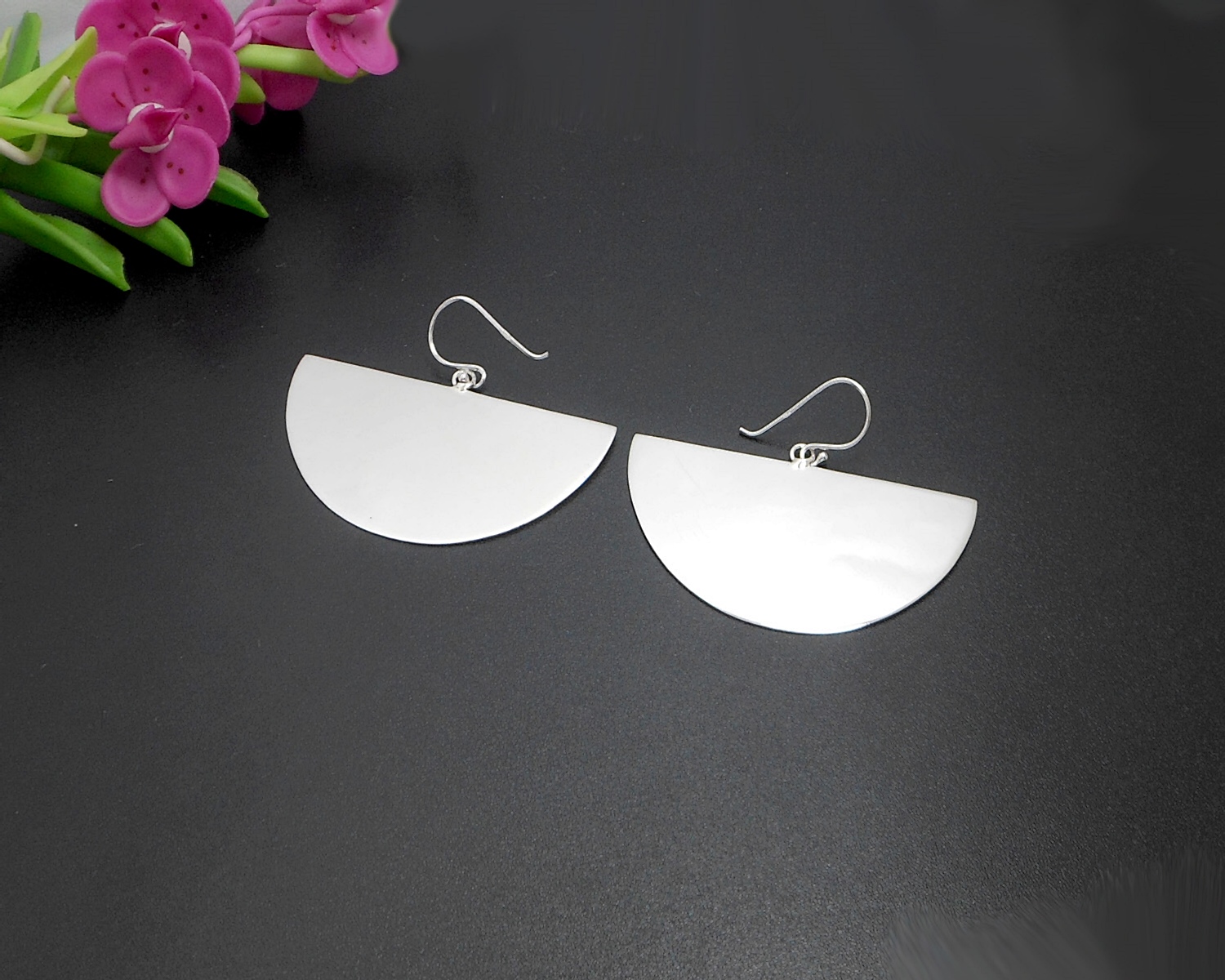 Handmade 925 Sterling Silver Half Circle Dangle Earrings – Modern Geometric Statement Jewelry - Image 5