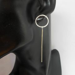 Handmade 925 Sterling Silver Circle & Bar Drop Stud Earrings – Modern Geometric Jewelry
