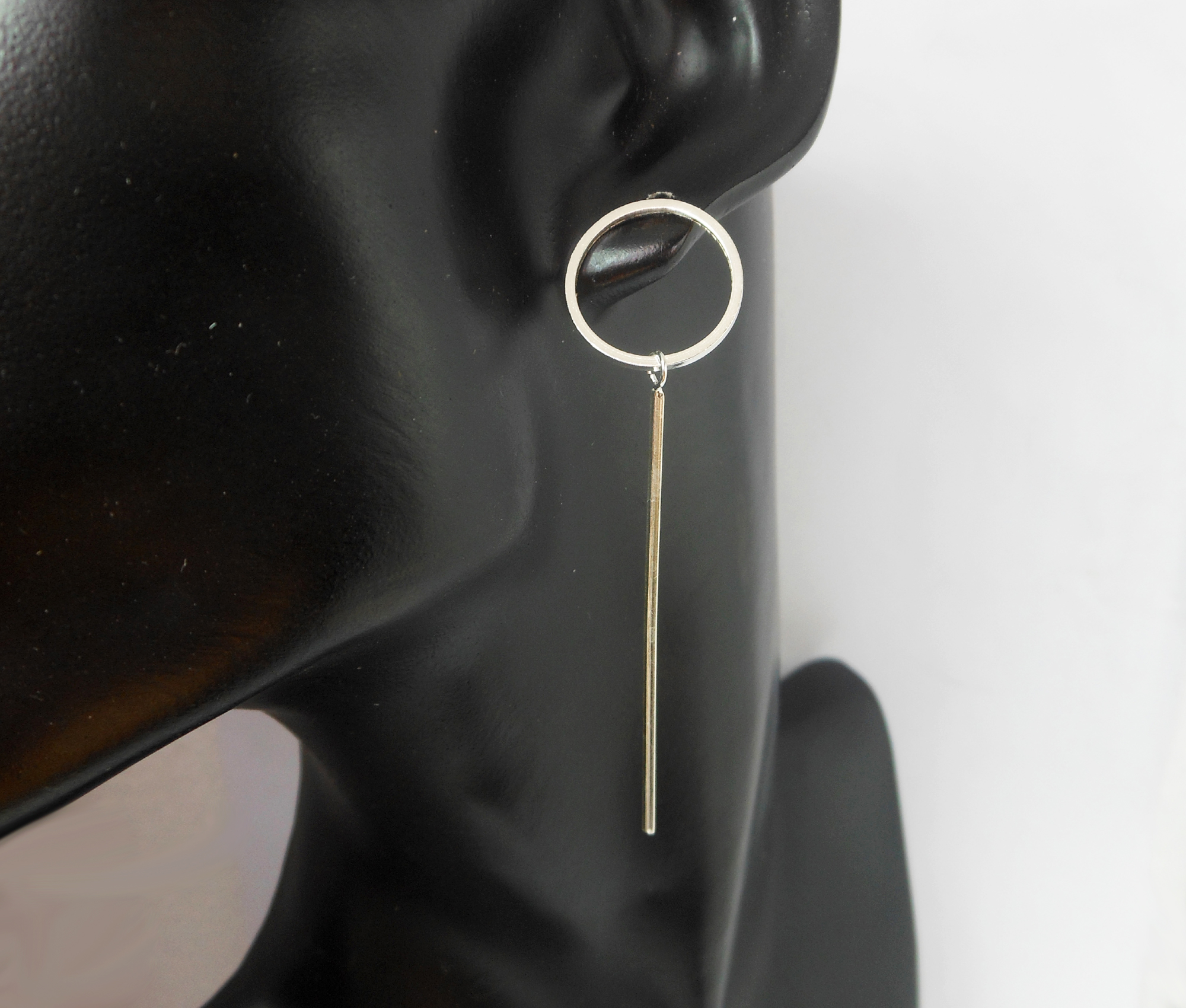 Handmade 925 Sterling Silver Circle & Bar Drop Stud Earrings – Modern Geometric Jewelry