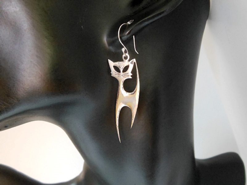 Handmade 925 Sterling Silver Long Cat Dangle Earrings – Cute Cat Lover Statement Jewelry - Image 5