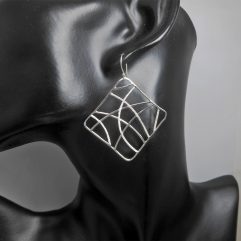 Handmade 925 Sterling Silver Perforated Web Square Dangle Earrings – Modern Geometric Statement Jewelry