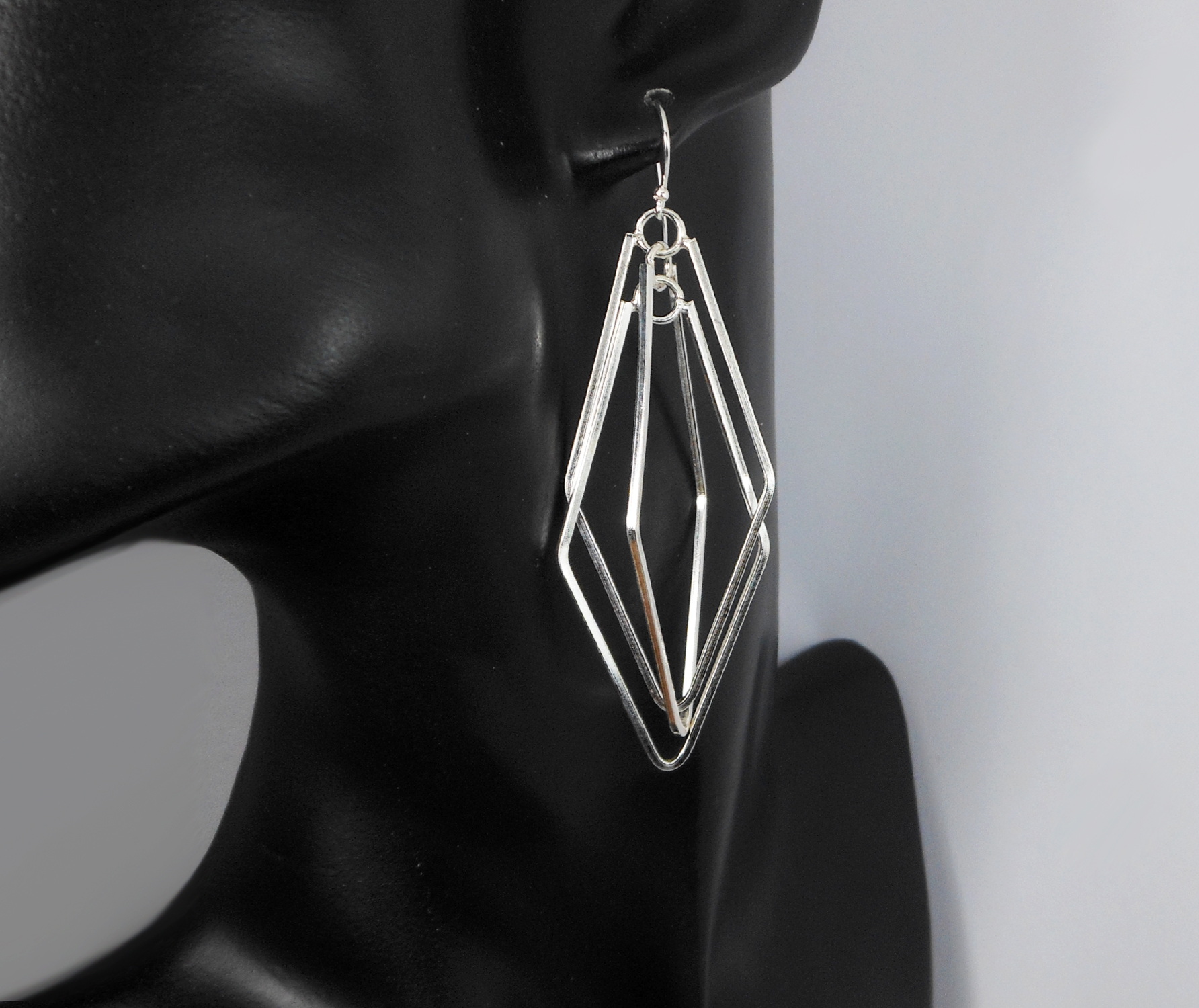 Handmade 925 Sterling Silver Multi-Layer Spinning Rhombus Dangle Earrings – Geometric Statement Jewelry - Image 5