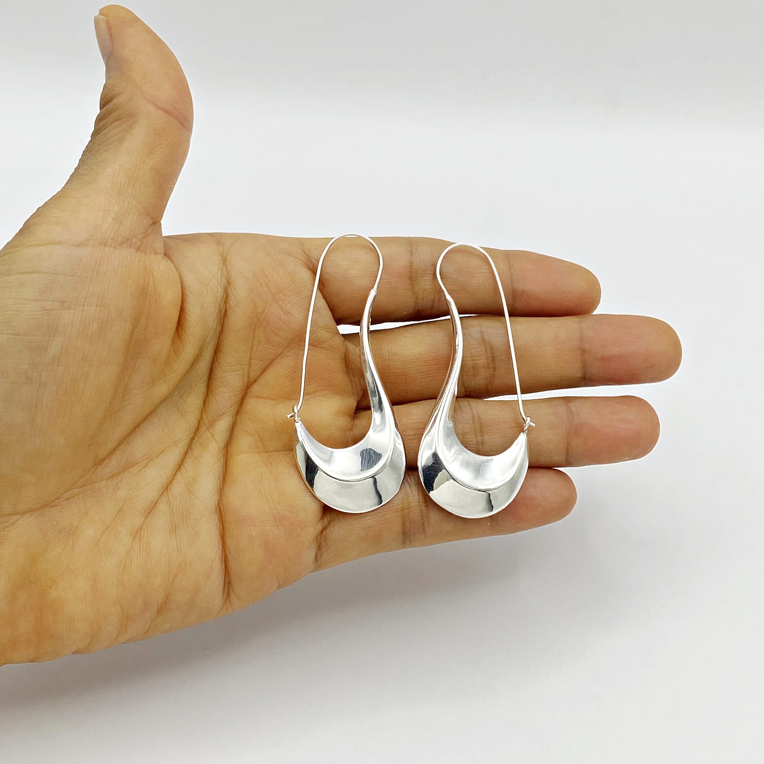 925 Sterling Silver Puffy Pipe Dangle Hoops –Handmade Sculptural Earrings - Image 19