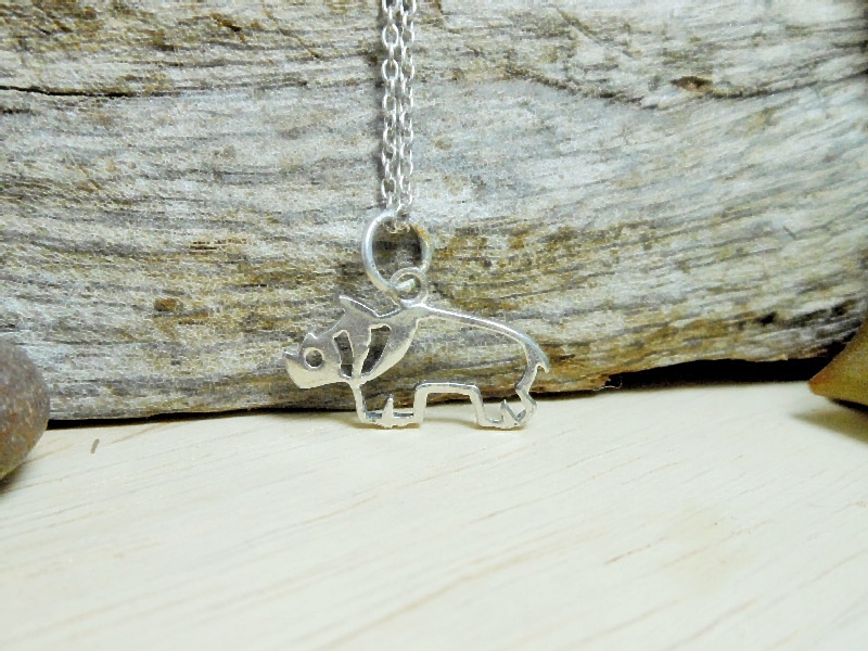 925 Sterling Silver Cut Out Rhino Pendant Necklace, Handmade Safari Jewelry Gifts - Image 6