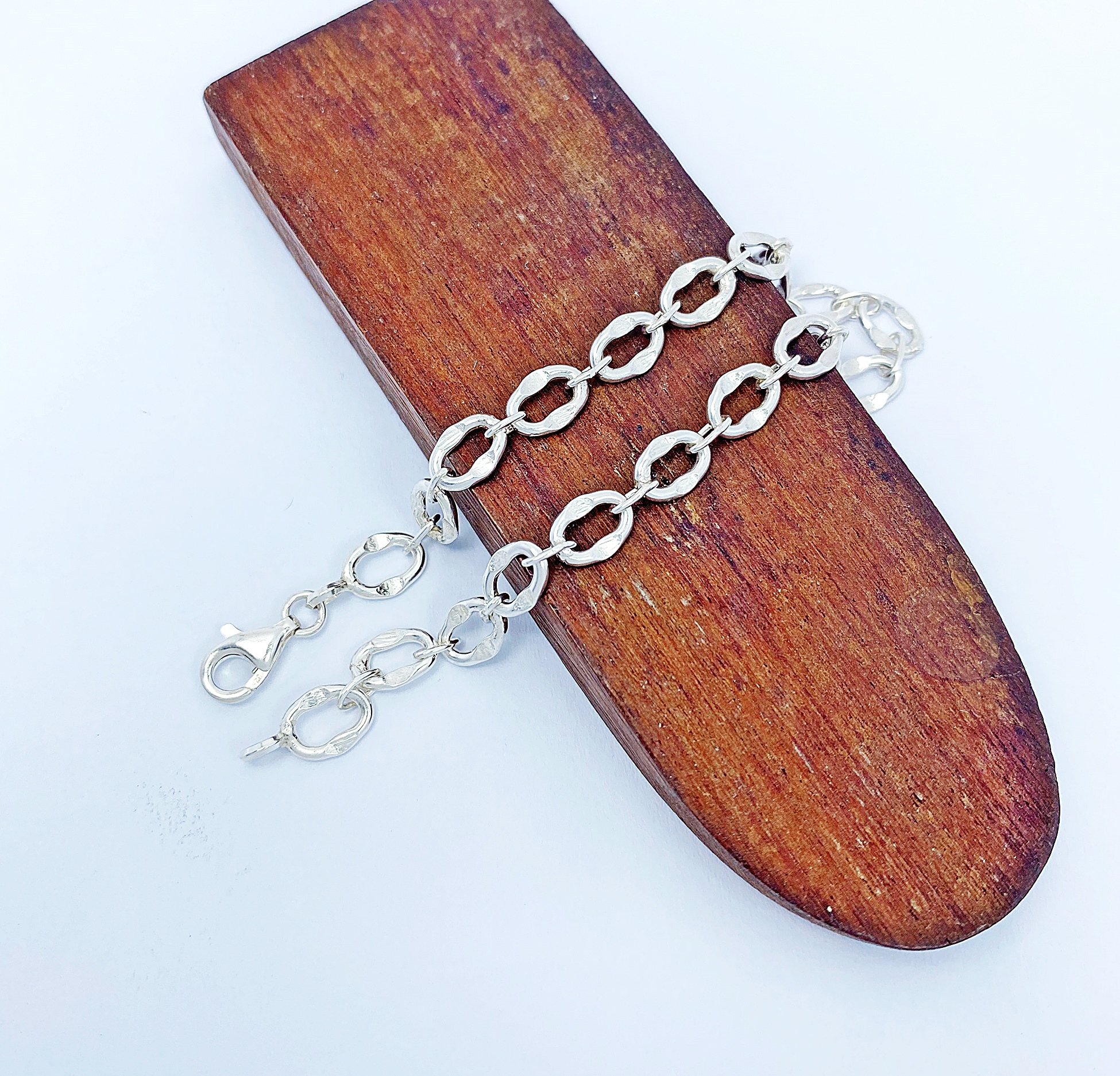 Handmade 925 Sterling Silver Oval Textured Cable Link Chain Bracelet – Artisan Women's Jewelry - Image 6
