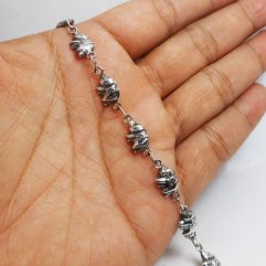 Handmade 925 Sterling Silver Elephant Link Bracelet – Puffed Animal Jewelry Gift
