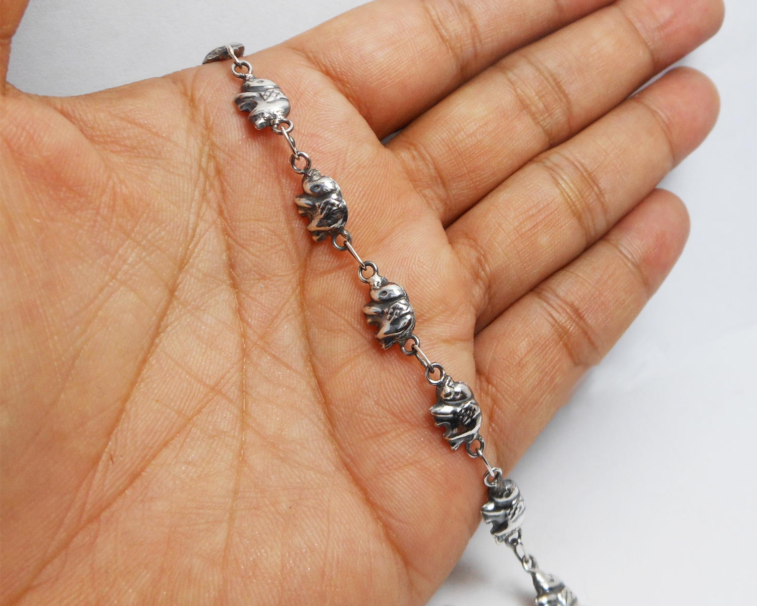 Handmade 925 Sterling Silver Elephant Link Bracelet – Puffed Animal Jewelry Gift