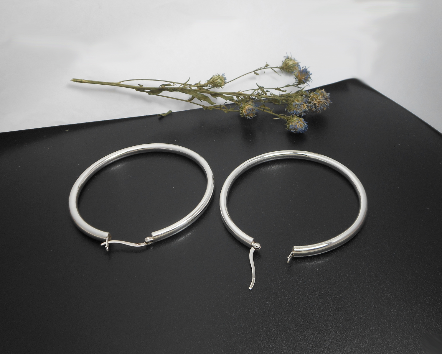Handmade 925 Sterling Silver Large 60mm Round Hoop Earrings – Sculptural Wide Circle Hoops - Image 8