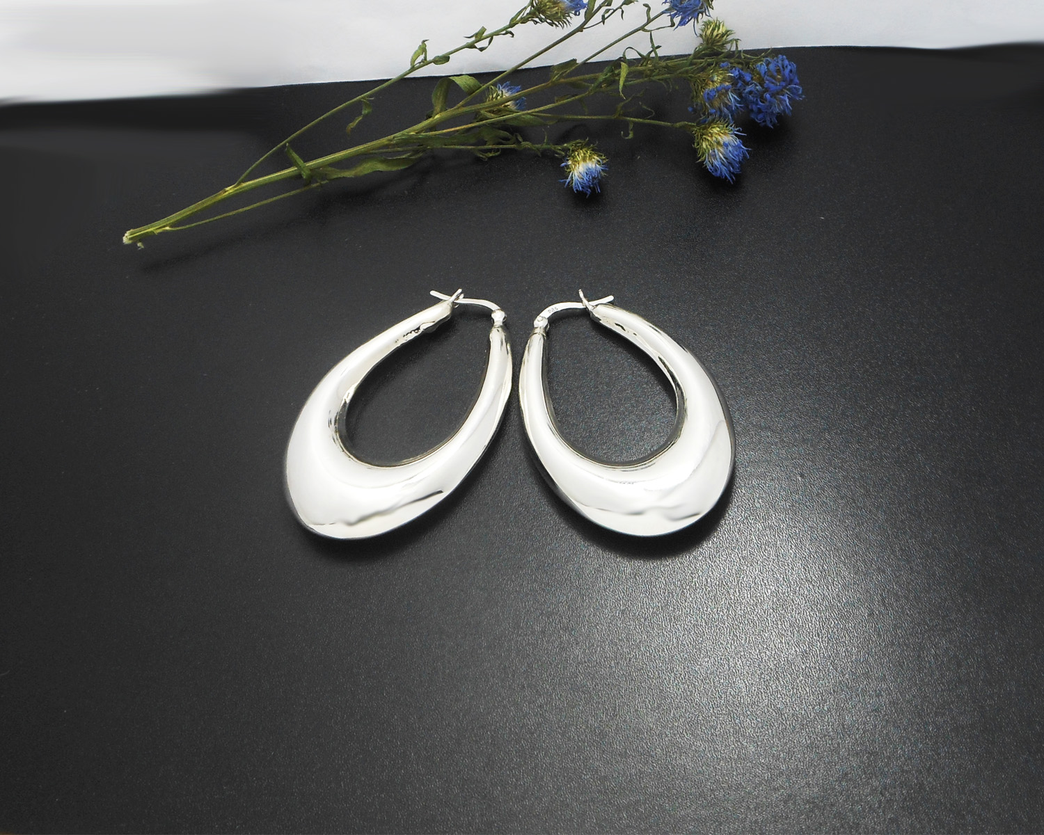 Handmade 925 Sterling Silver Puffy Oval Hoop Earrings – 47mm Sculptural Hoops - Image 8