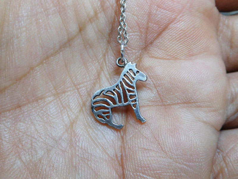 Handmade 925 Sterling Silver Zebra Pendant Necklace - Artisan Safari Jewelry - Image 6