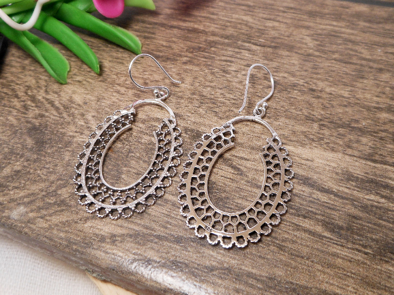 Handmade 925 Sterling Silver Mandala Hoop Drop Earrings – Traditional Oval Dangle Jewelry - Image 6