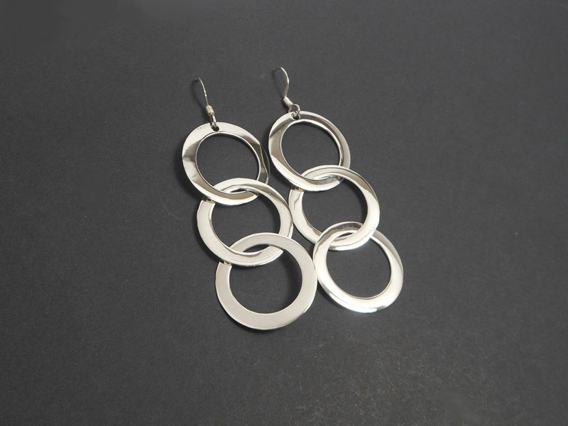 Handmade 925 Sterling Silver Triple Linked Circle Drop Earrings – Modern Dangle Jewelry - Image 6