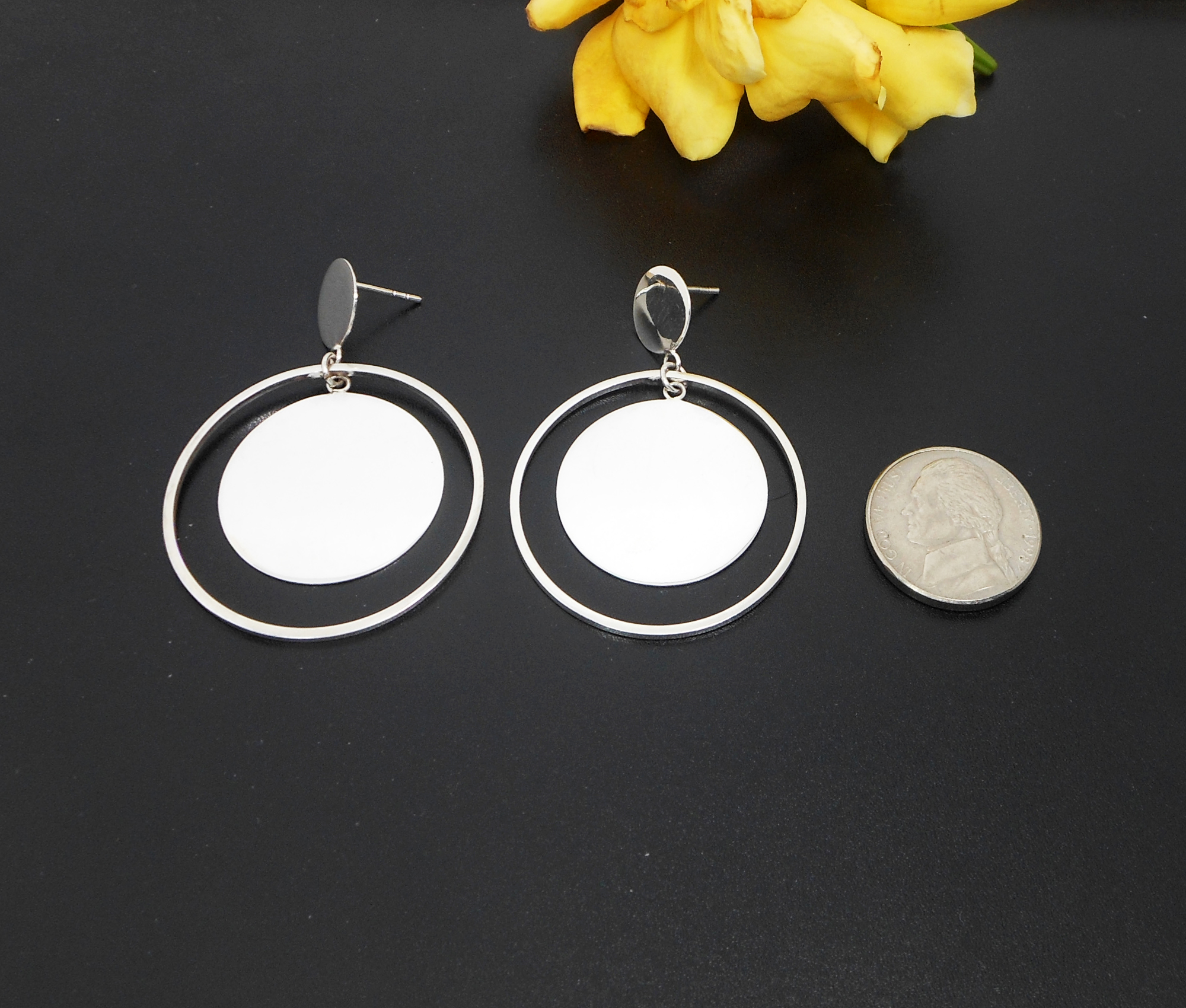 Handmade 925 Sterling Silver Spinning Circle & Disc Drop Earrings – Contemporary Geometric Jewelry - Image 6