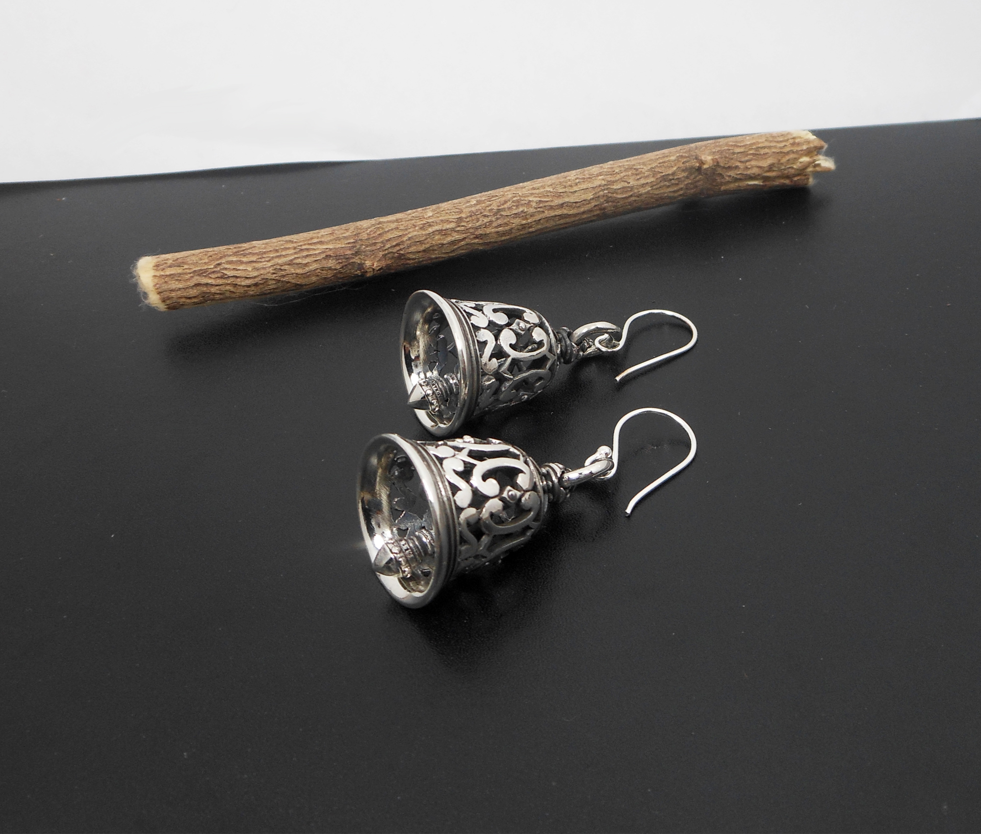 Handmade 925 Sterling Silver Thai Art Bell Drop Earrings – Intricate Textured Jewelry - Image 6