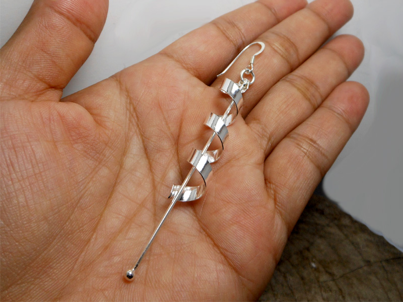 Handmade 925 Sterling Silver Spiral Coil Drop Earrings – Modern Dangling Rod Jewelry - Image 6