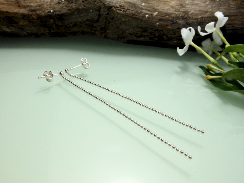 Handmade 925 Sterling Silver Bead Chain Drop Earrings – Minimalist Dangle Jewelry - Image 6
