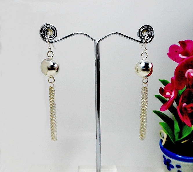 Handmade 925 Sterling Silver Polished Bead & Chain Tassel Drop Earrings – Statement Dangle Jewelry - Image 6