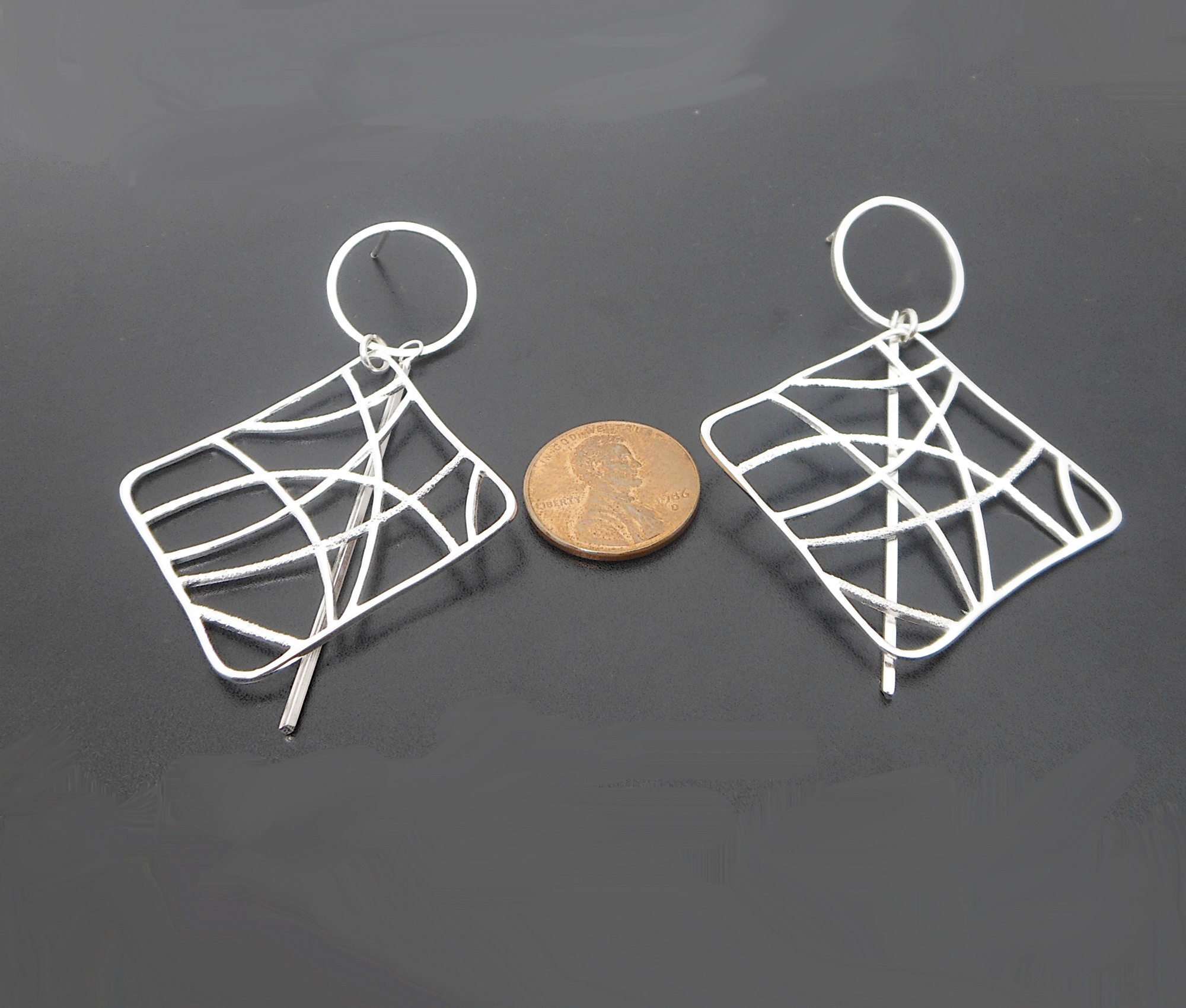 Handmade 925 Sterling Silver Abstract Web Earrings – Large Geometric Statement Dangles - Image 6