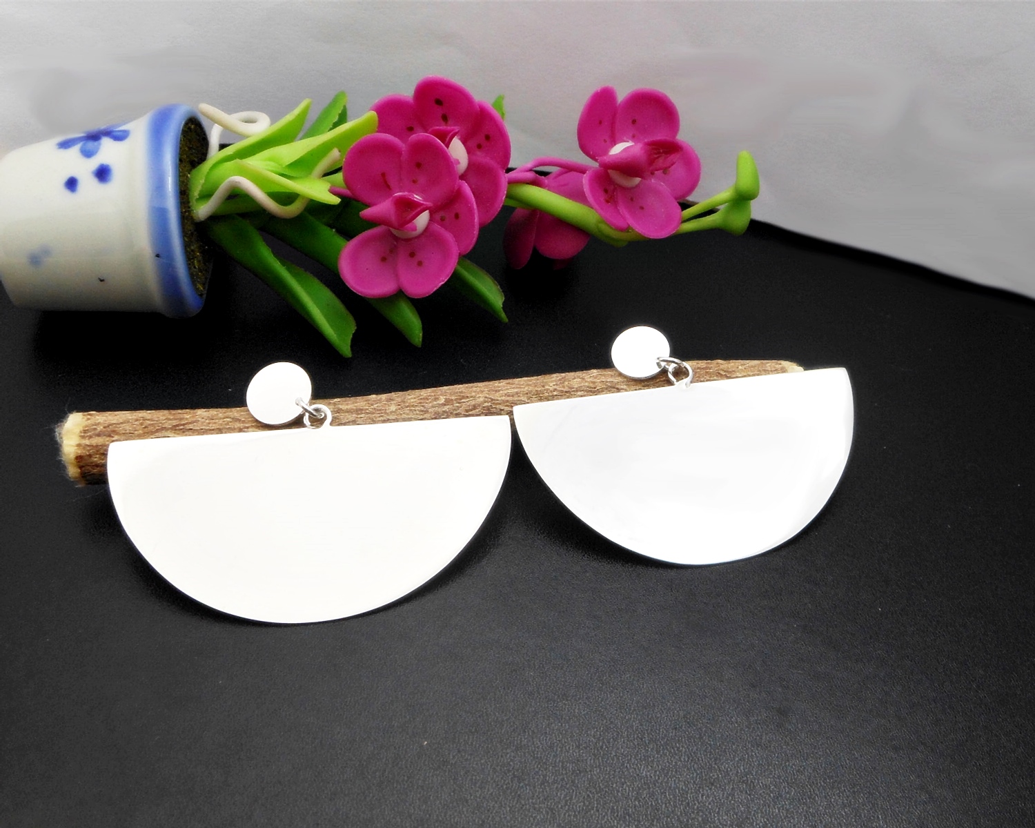 Handmade 925 Sterling Silver Half Circle Dangle Earrings – Modern Geometric Statement Jewelry - Image 6