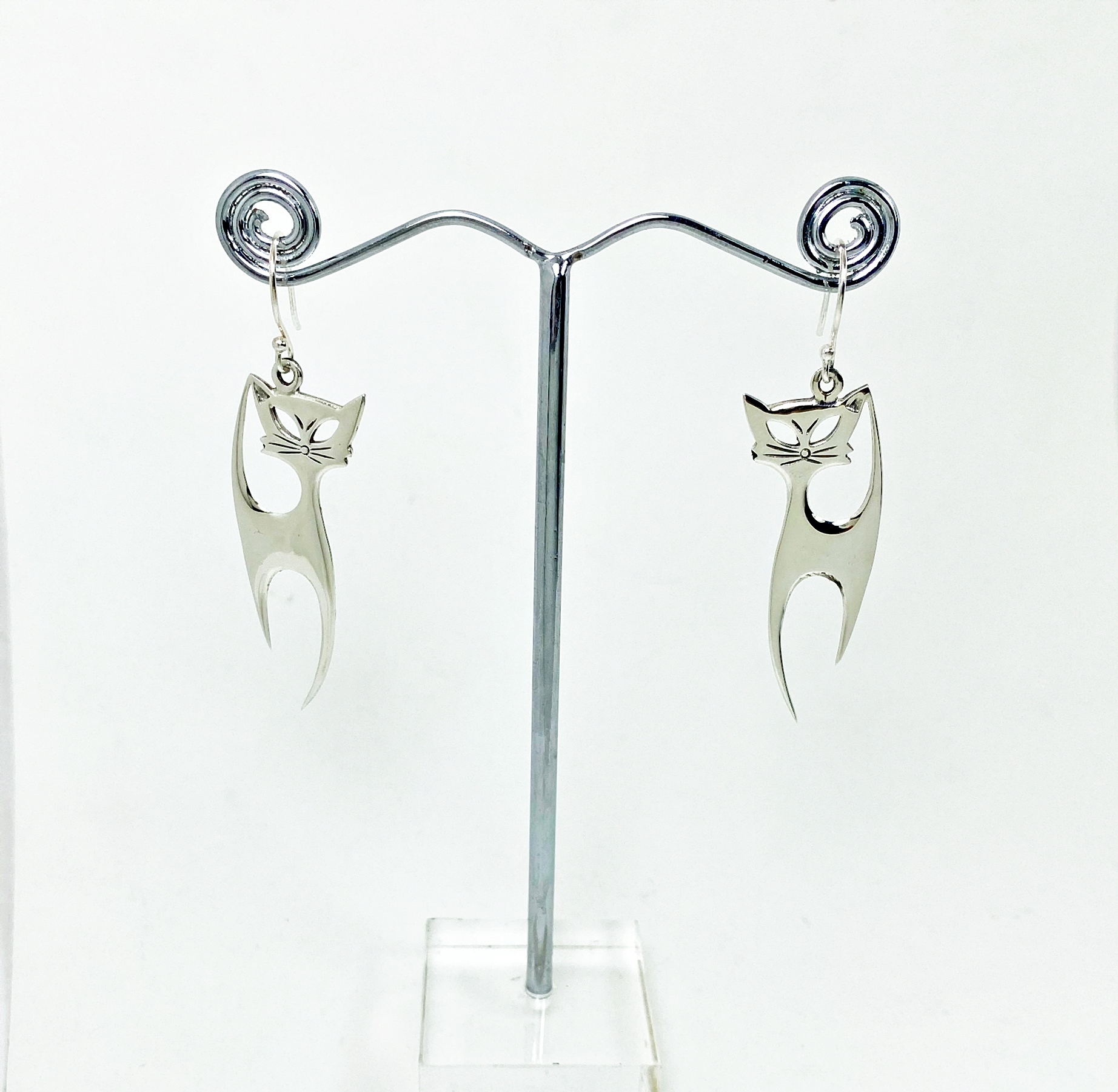 Handmade 925 Sterling Silver Long Cat Dangle Earrings – Cute Cat Lover Statement Jewelry - Image 6