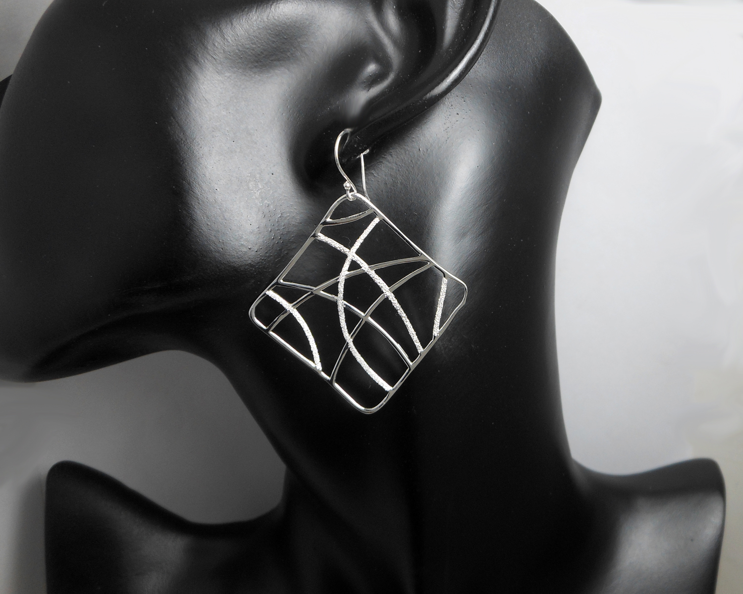 Handmade 925 Sterling Silver Perforated Web Square Dangle Earrings – Modern Geometric Statement Jewelry - Image 6