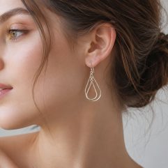 Handmade 925 Sterling Silver Double Tapered Oval Hoop Dangle Earrings – Modern Geometric Jewelry