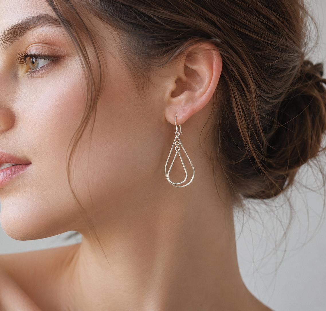Handmade 925 Sterling Silver Double Tapered Oval Hoop Dangle Earrings – Modern Geometric Jewelry