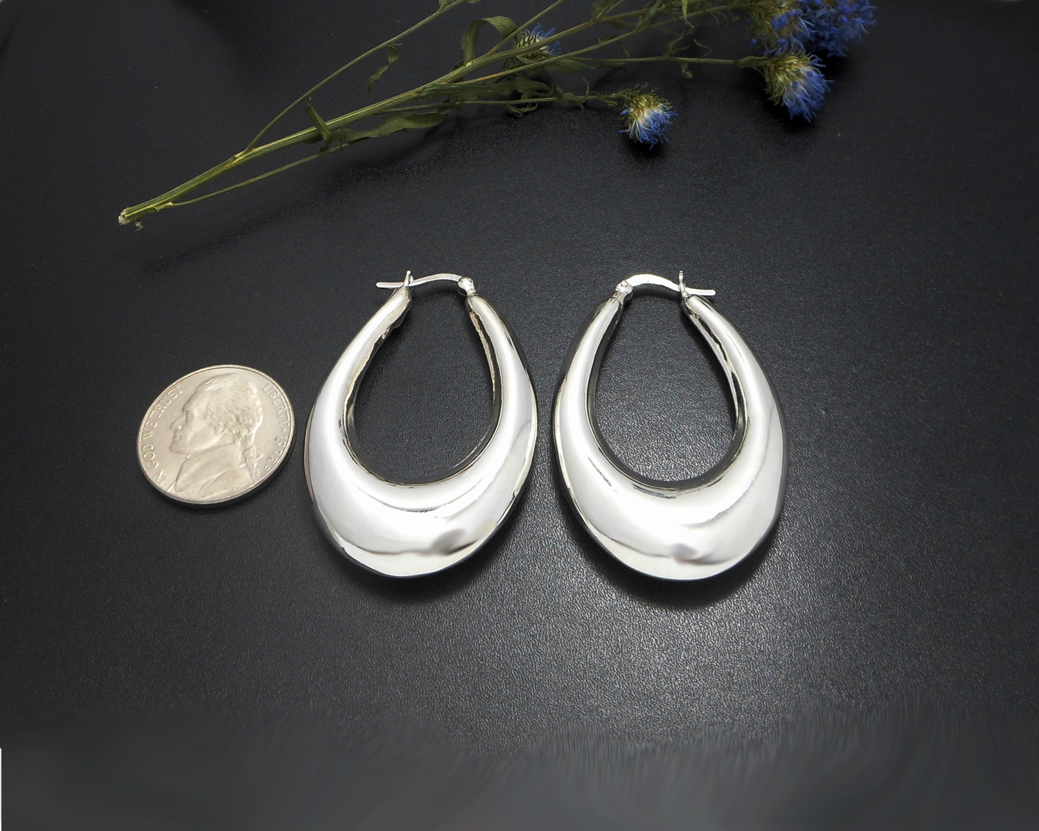 Handmade 925 Sterling Silver Puffy Oval Hoop Earrings – 47mm Sculptural Hoops - Image 7