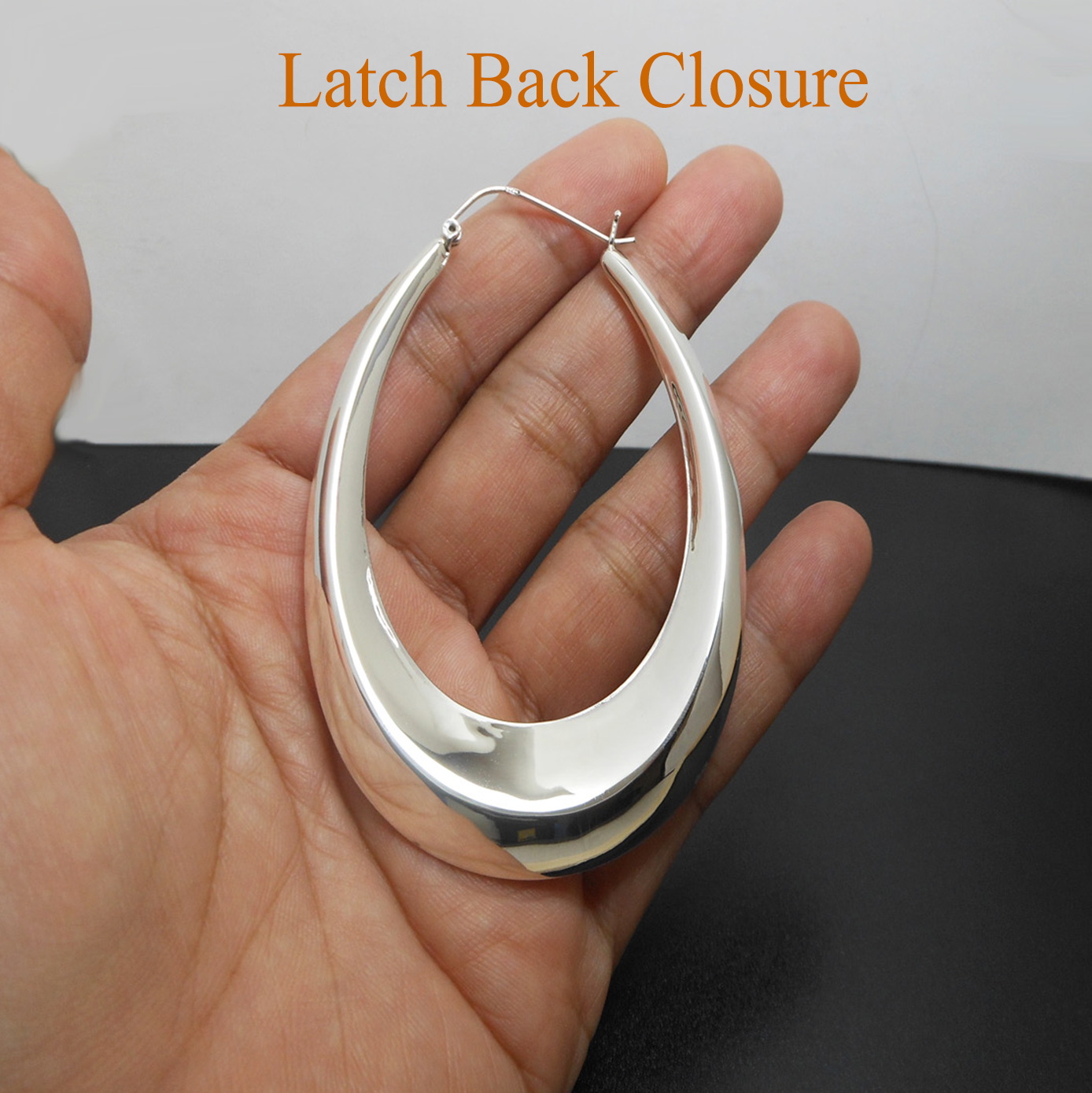 Handmade 925 Sterling Silver Tapered Oval Hoop Earrings – Chunky Sculptural Hoops - Image 14