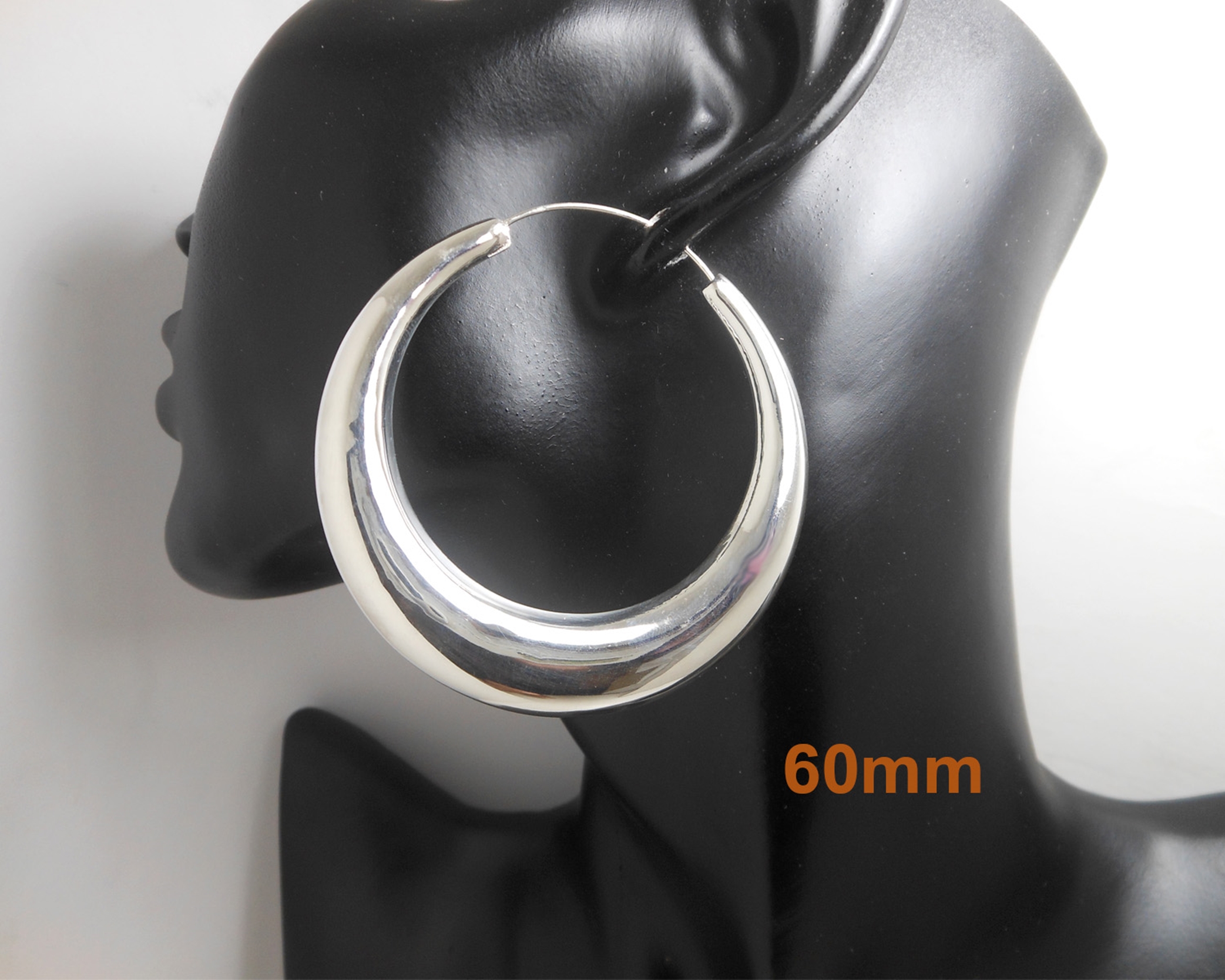 925 Sterling Silver Puffy Tribal Chubby Hoop Earrings - Handmade Round Hoops (Multi-Size) - Image 7