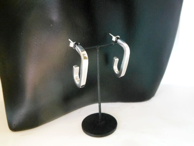 Handmade 925 Sterling Silver Puffy Rectangle Tube Hoop Stud Earrings | Sup Silver - Image 7