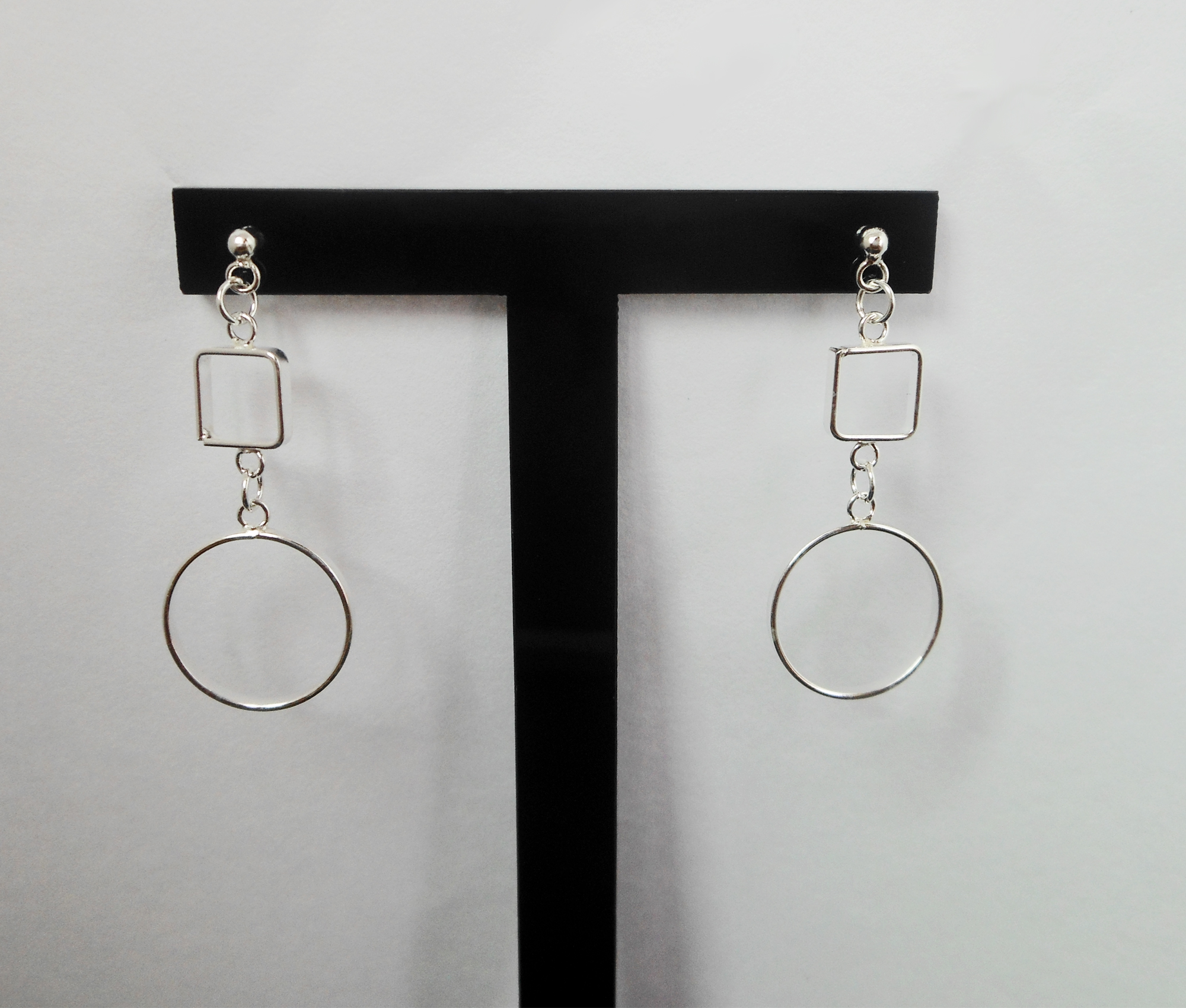 Handmade 925 Sterling Silver Open Square & Circle Drop Earrings – Minimalist Geometric Jewelry - Image 7