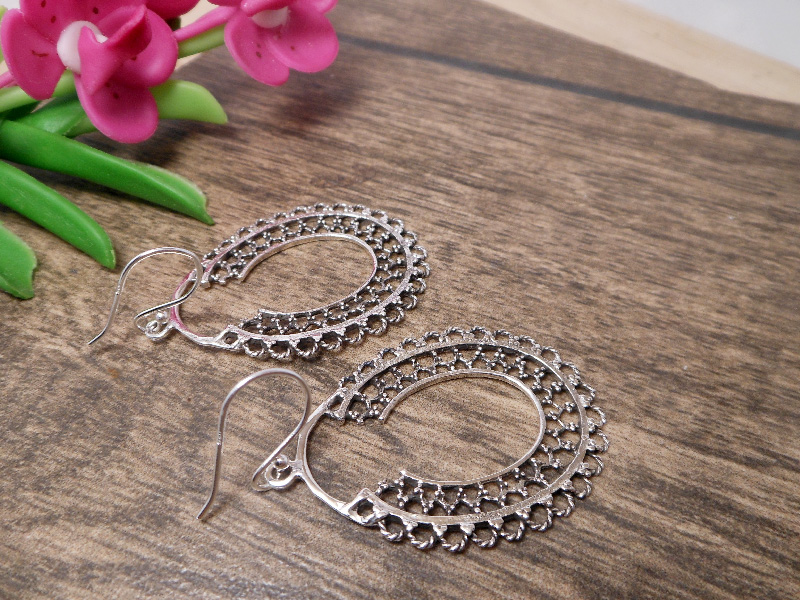 Handmade 925 Sterling Silver Mandala Hoop Drop Earrings – Traditional Oval Dangle Jewelry - Image 7